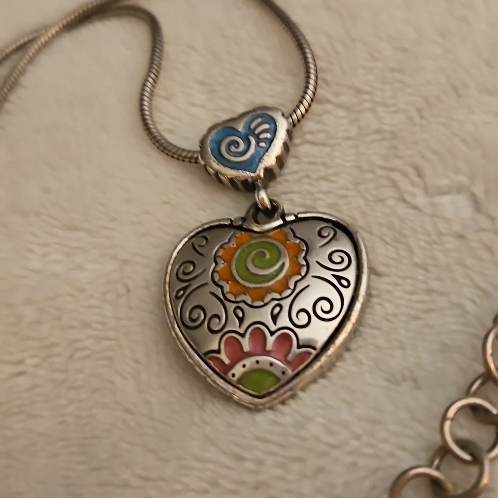 BRIGHTON Floral Medley Colorful Heart Pendant Necklace